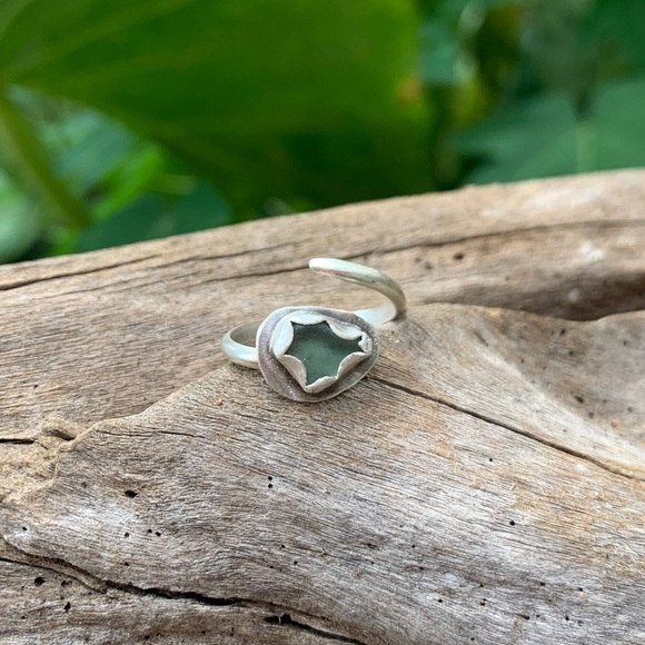 Hand Crafted Jewelry - Adjustable sea glass natural  tumbled sea glass sterling & fine silver